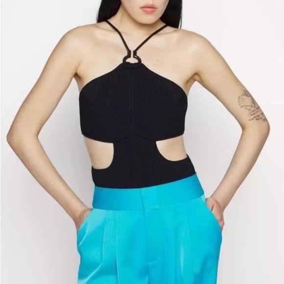 HERVE LEGER Cutout Ring-Embellished Black Bandage Bodysuit Size M - Picture 2 of 14